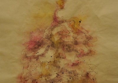 burns, sarah. guts2. watercolor, ink and pastel on paper. 16in w. x 21in h.