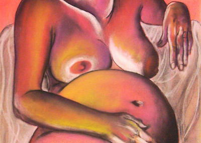 pink burns, sarah.pregnant woman. pastel on paper. 22in w. x 30in h. spring 2005.